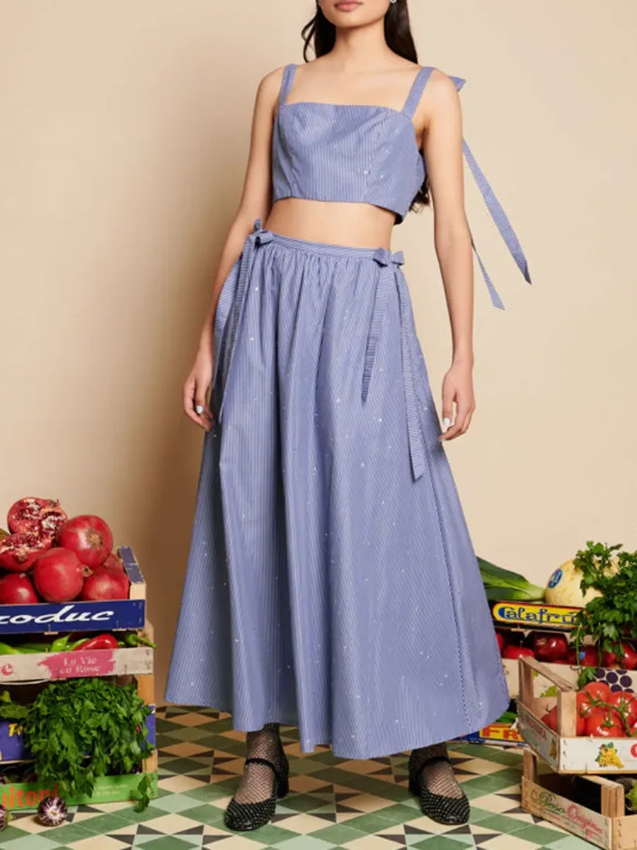 Casual Style Stripe Midi Skirt