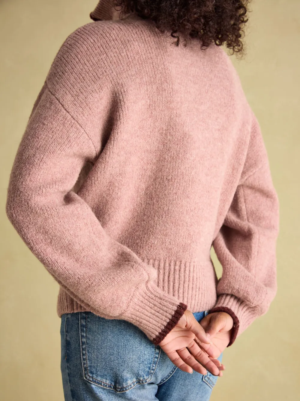 Pink Knitted Quarter Zip Jumper