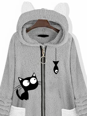 Loose Cat Hoodie Teddy Jacket