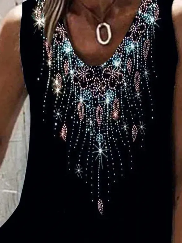 Women Sleeveless V-neck Graphic Printed Top