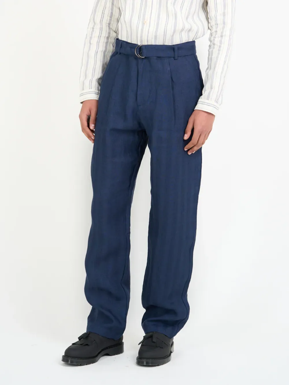 Navy Linen Casual Style Trousers