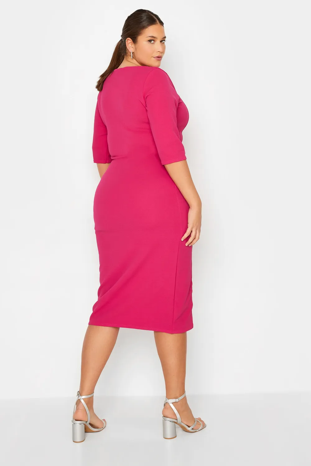 LTS Tall Bright Pink Notch Neck Midi Dress