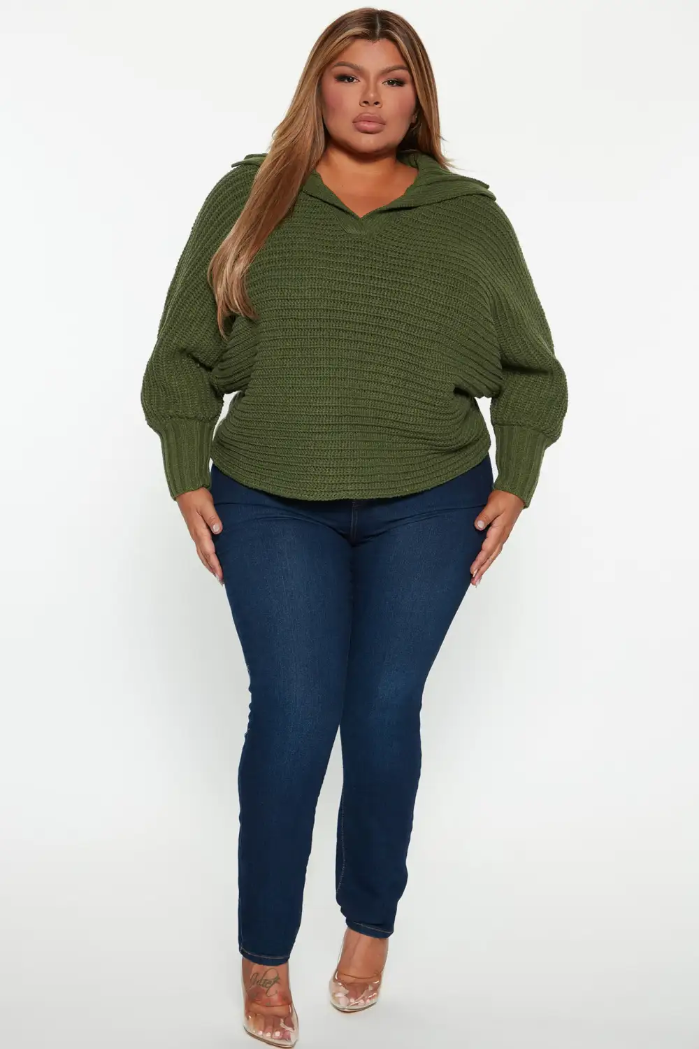 Cozy Rib Knit Collar Sweater - Hunter
