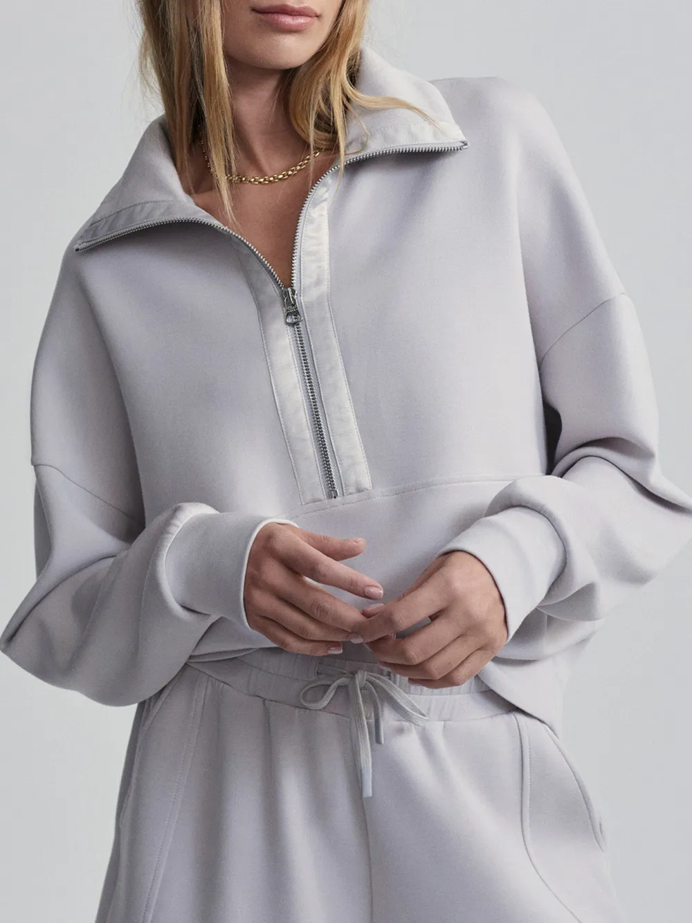 Chic Quarter-Zip Wide-Collar Loose Sweatshirt