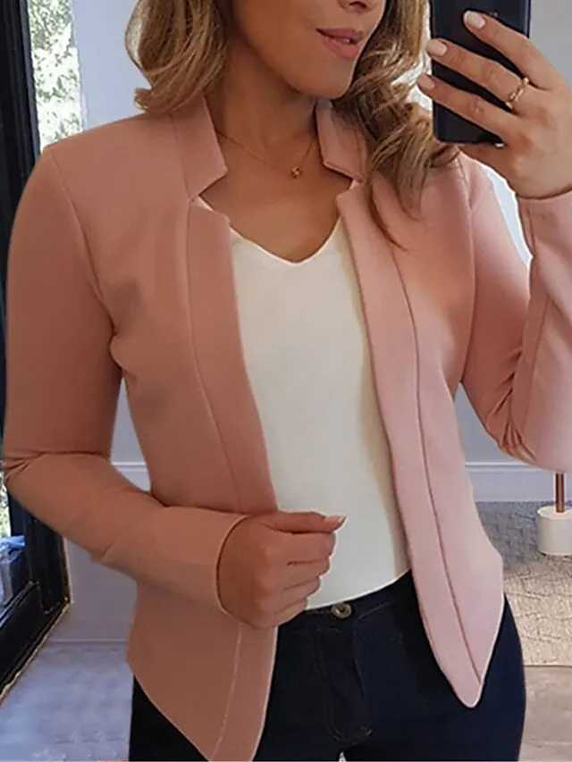Women's Blazer Formal Slim Fit Plain Windproof Streetwear Regular Fit Outerwear Long Sleeve Fall Light Pink S