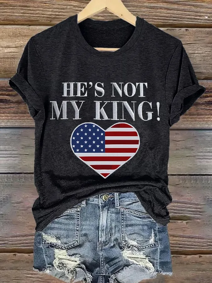 Women'S T-Shirt Vintage He'S Not My King Printed T-Shirt Pure Cotton Round Neck Short Sleeve
