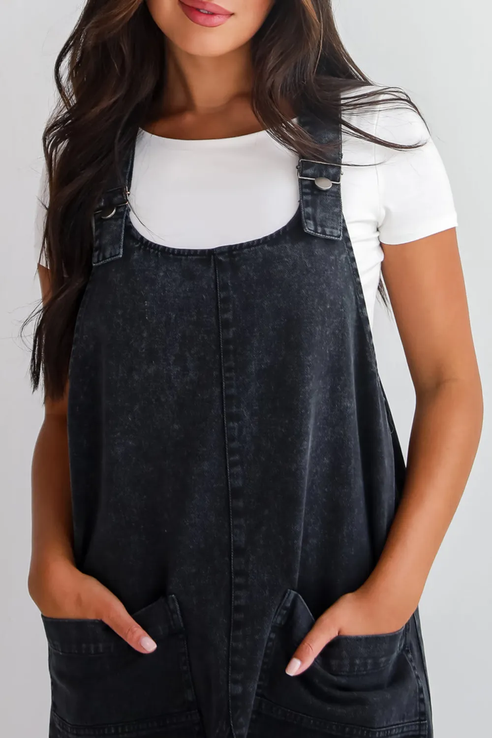Autumn Days Black Denim Overall Mini Dress
