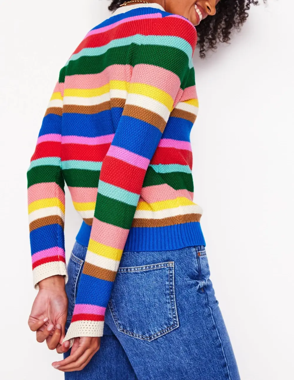 Bright Rainbow Stripe Large Trim Cardigan