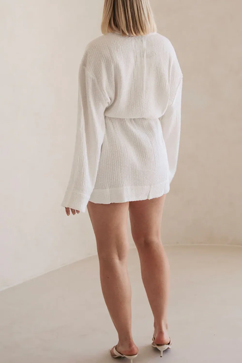 Long Sleeve Button Up Belted Mini Dress