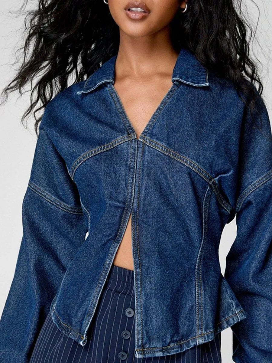 Lady'S Fashionable Denim Shirt