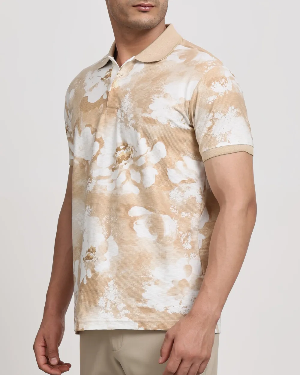 Casual Minimalist British Style Beige Floral Polo Shirt