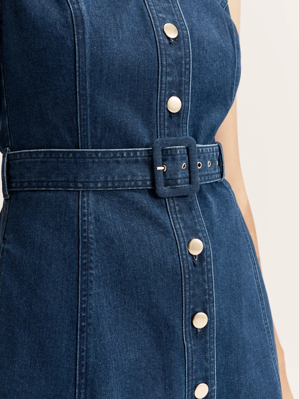 Square Neck Denim Midi Dresses