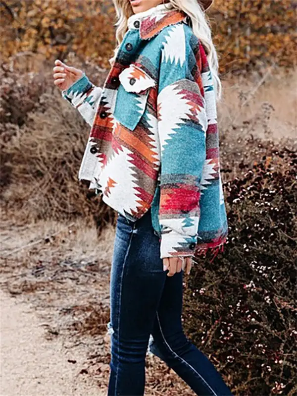 Retro Ethnic Geometric Print Jacket