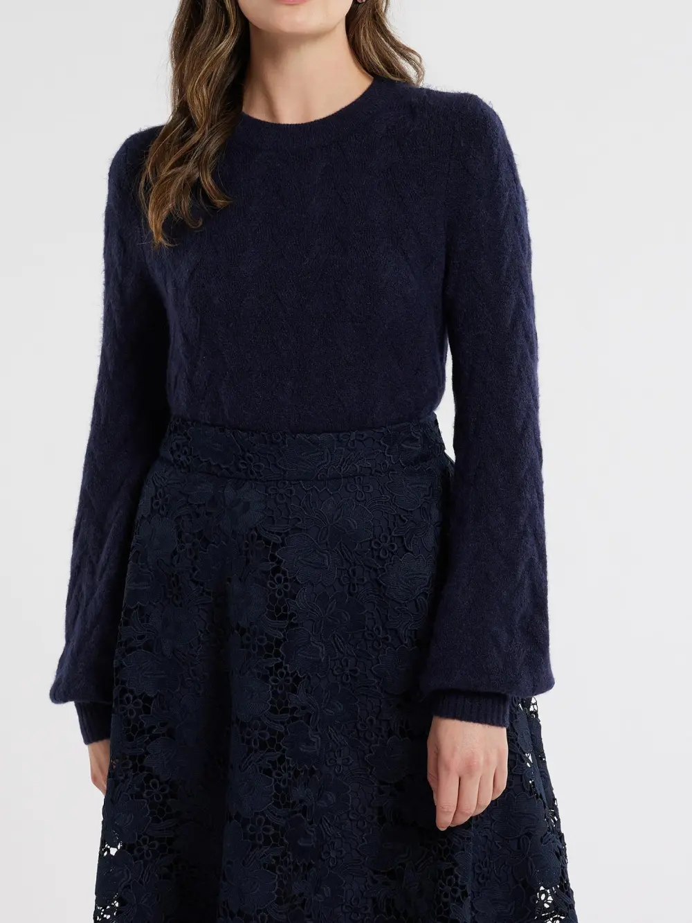 Navy Blue Crew Neck Wool Blend Sweaters