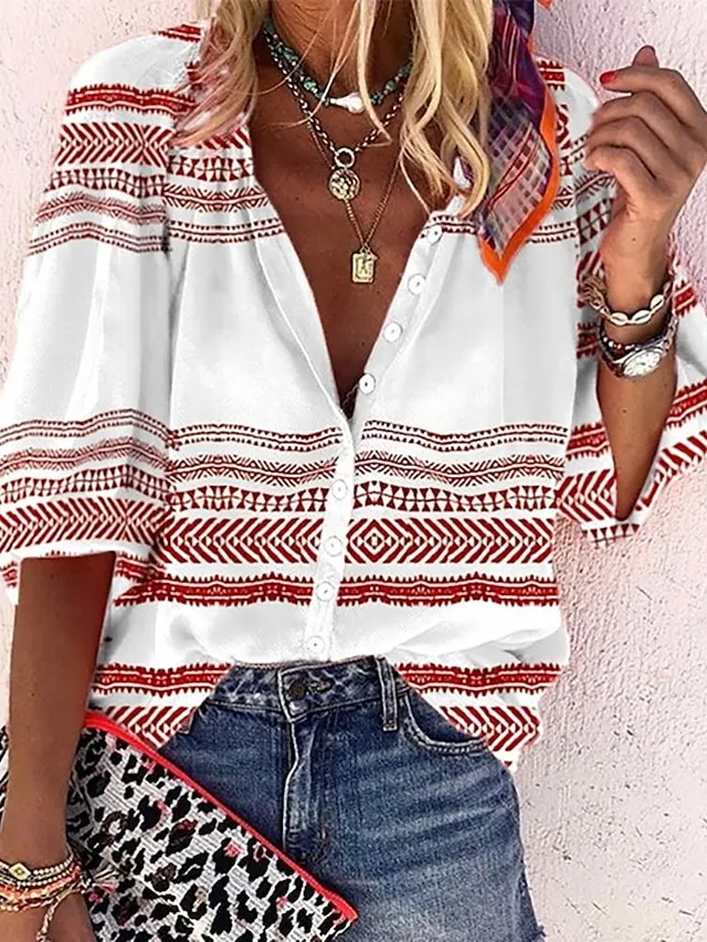 Women's Shirt Blouse White Navy Blue Rainbow Graphic Floral Print Long Sleeve Casual Daily Vintage Tropical Shirt Collar Regular Floral S