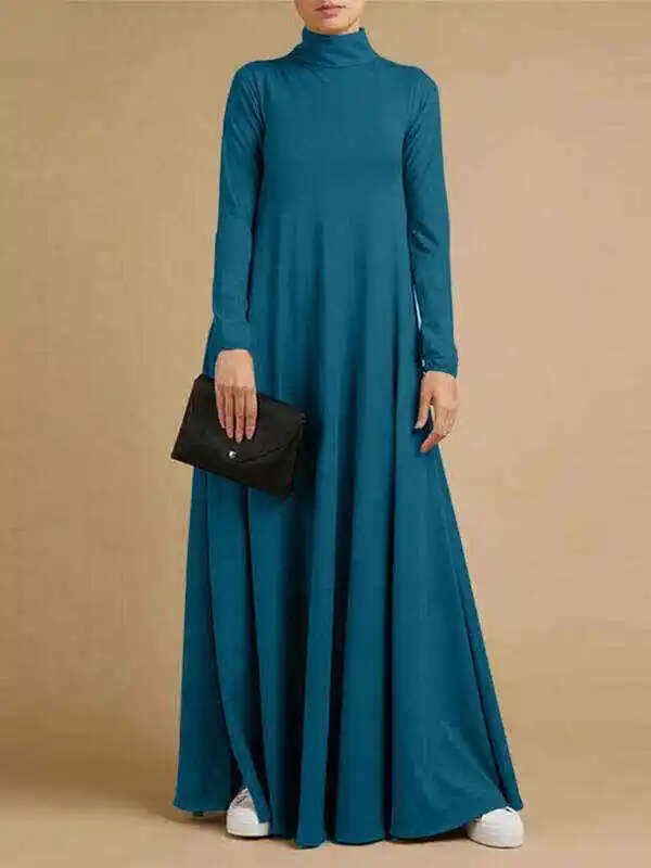 Casual Loose 4 Colors High-Neck Long Sleeves Maxi Dress