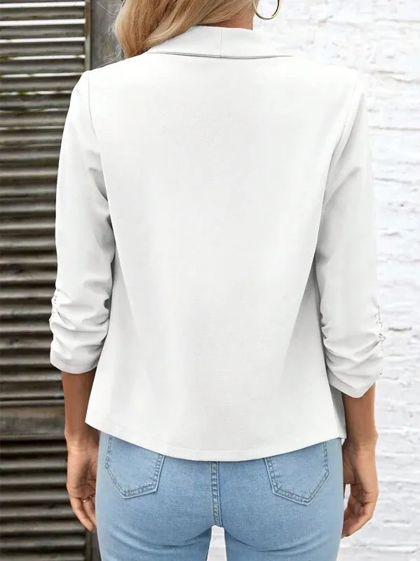 Ruched Sleeve Open Front Jacket