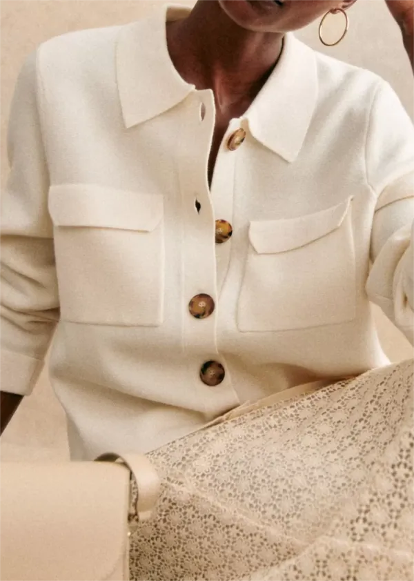 Cream Button Pocket Knit Jacket