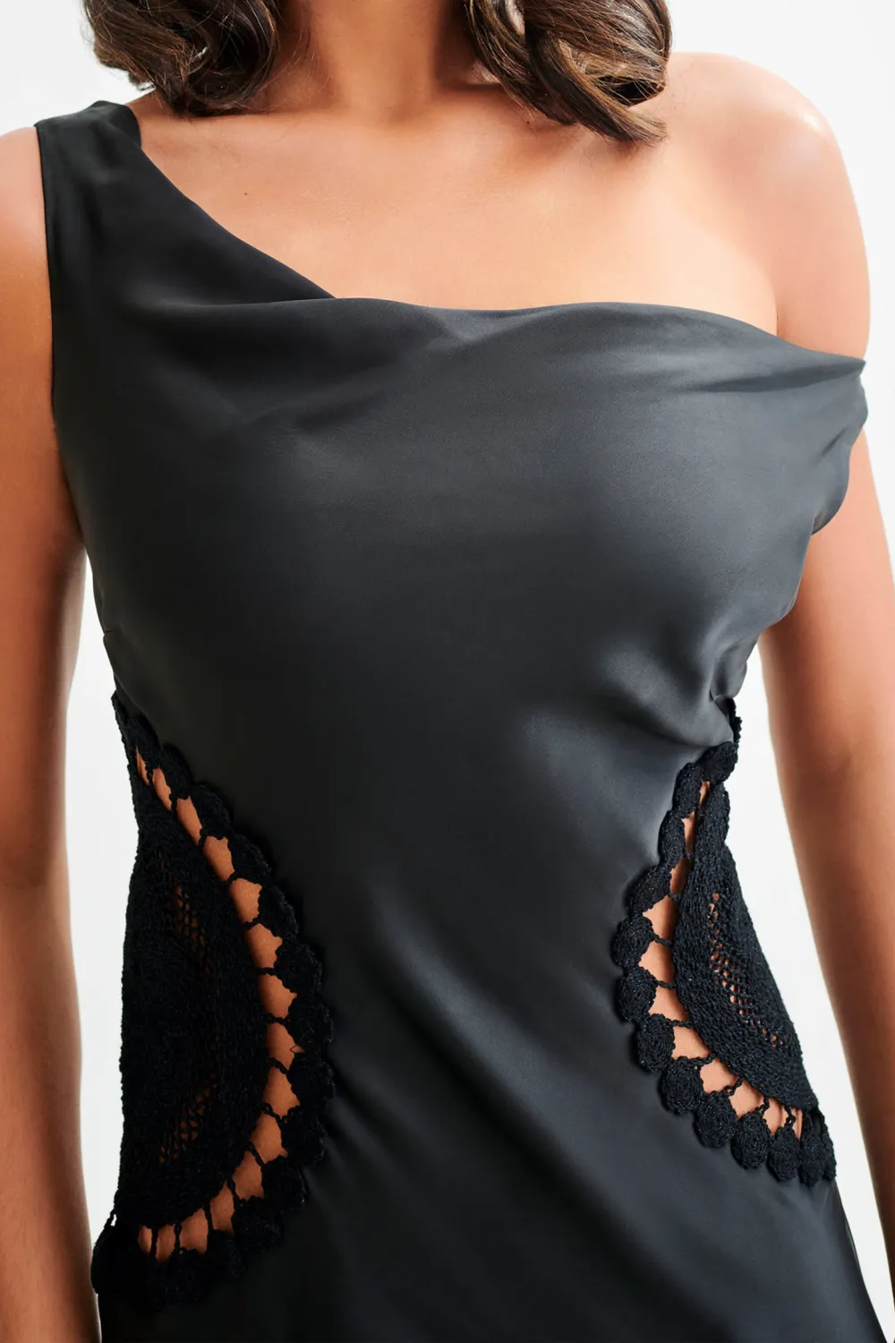 Satin Maxi Dress With Crochet