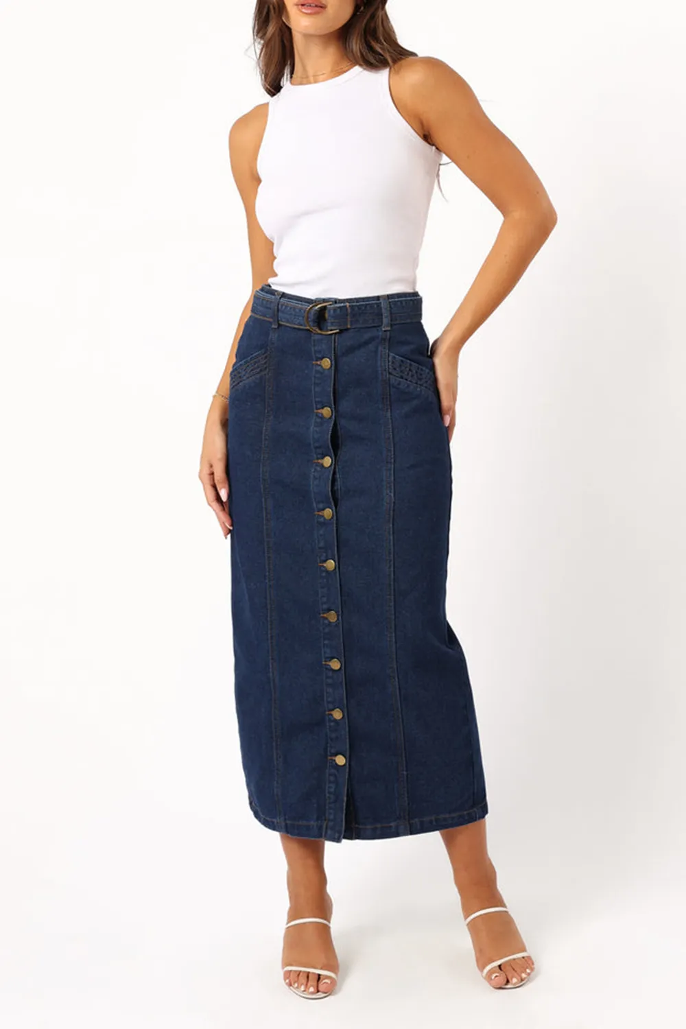 COMFORTABLE MIDI DENIM SKIRT