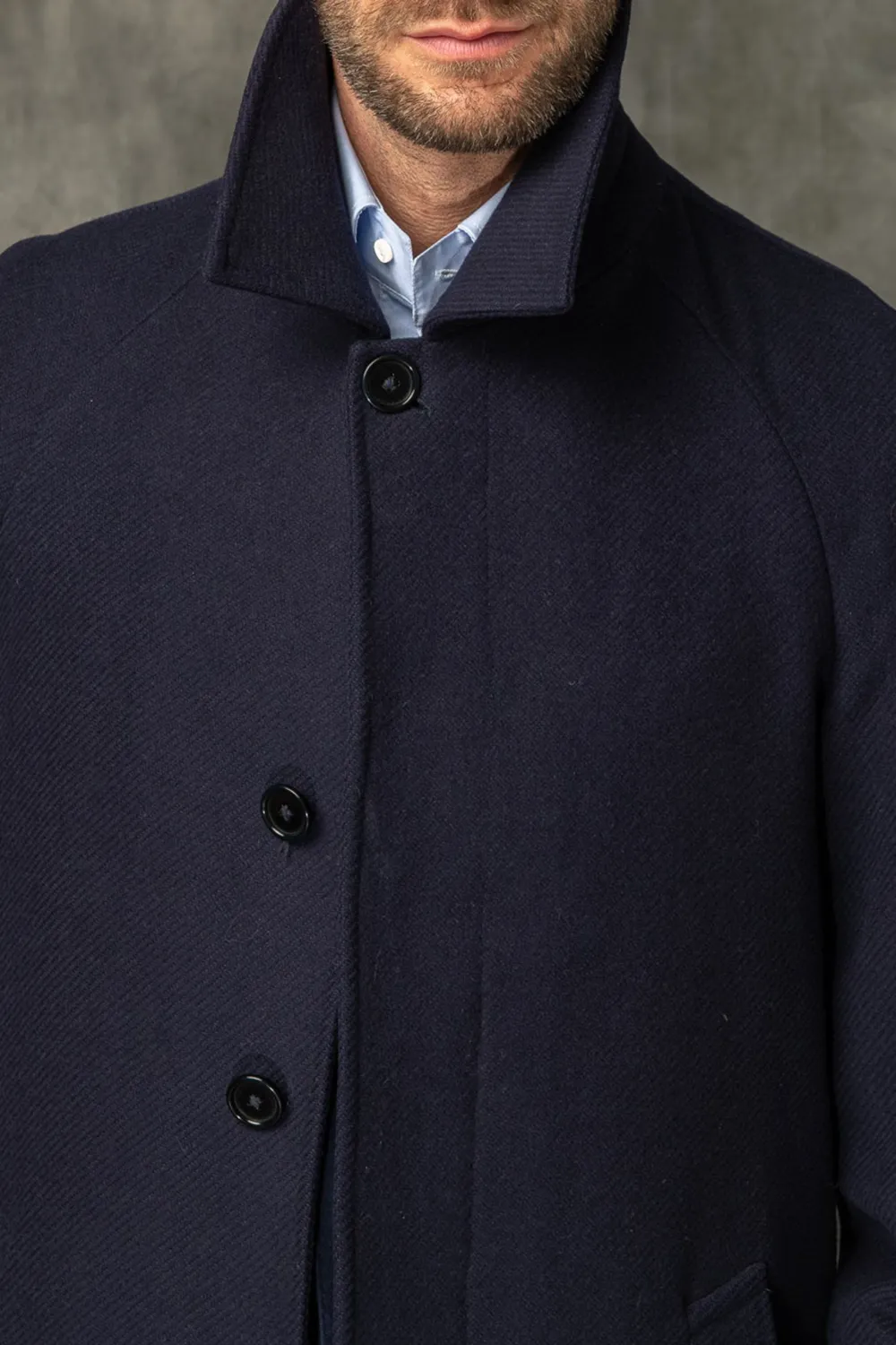 Blue Raglan Coat In  Wool