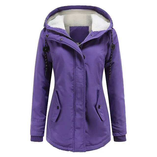 Women's Parka Street Fall Winter Puffer Jacket Long Coat Windproof Warm 3 in 1 Loose Casual Sports Jacket Long Sleeve Solid Color Zipper Purple Blushing Pink Waterpoof Daily Wear Down Parkas  Lined