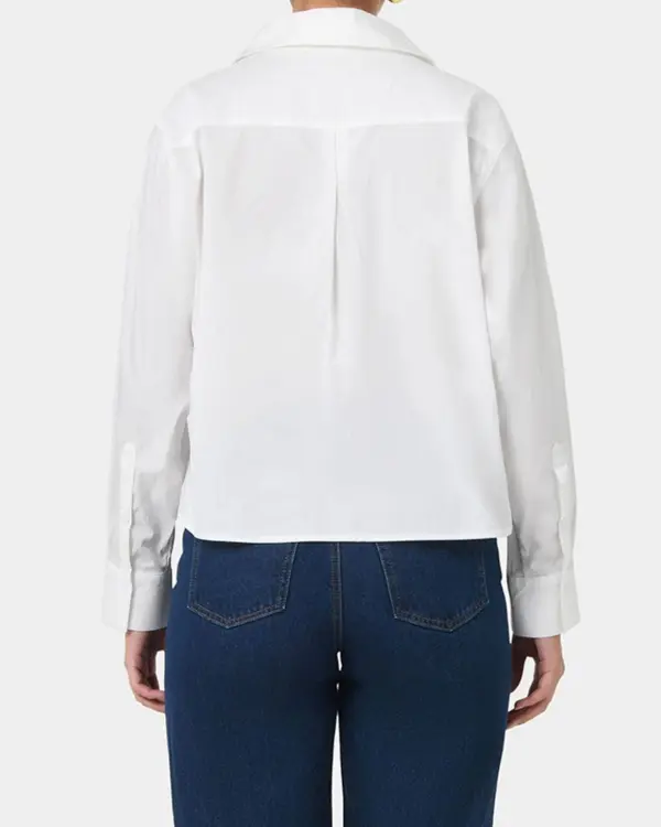 Cotton Blend Pleated Crop Shirt