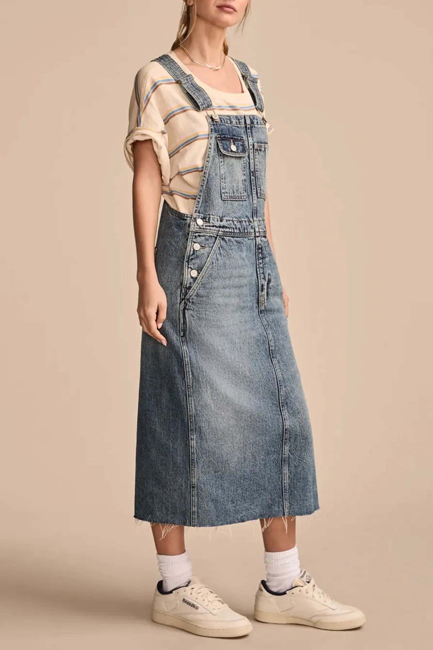 Electrified Wash Denim Overall  Midi Dress