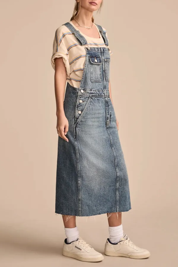 Electrified Wash Denim Overall  Midi Dress