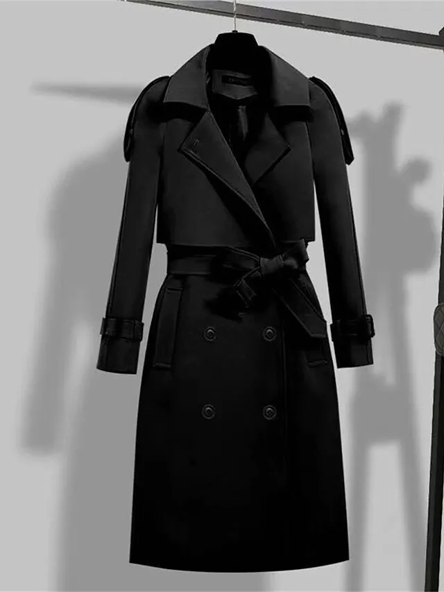 Women's Trench Coat Long Over Coat Fall Winter Coat with Belt Elegant Stylish Simple Minimalist Jacket Long Sleeve Bean Green Black khaki