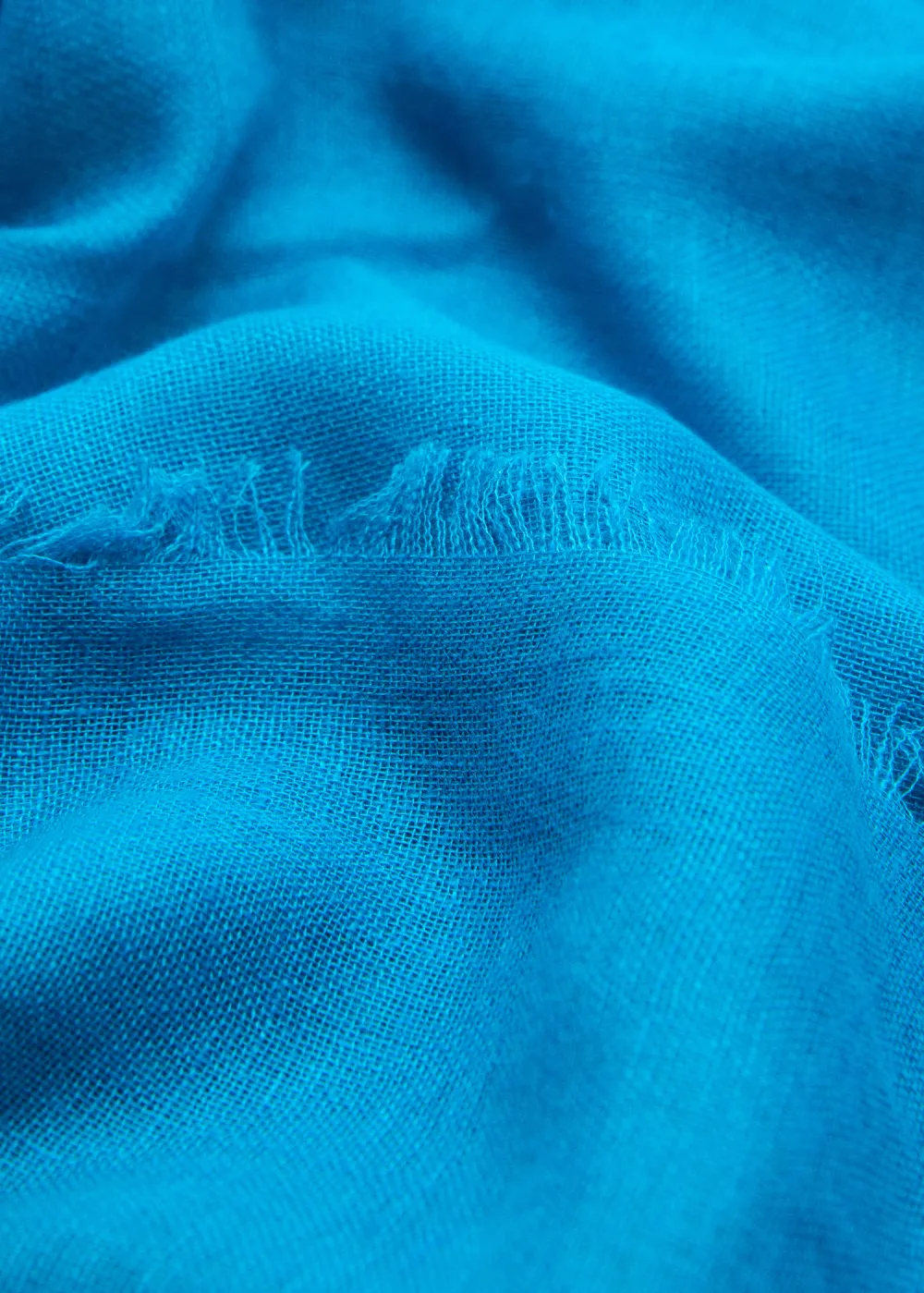 Blue Linen-Blend Casual Style Scarf With Frayed Ends