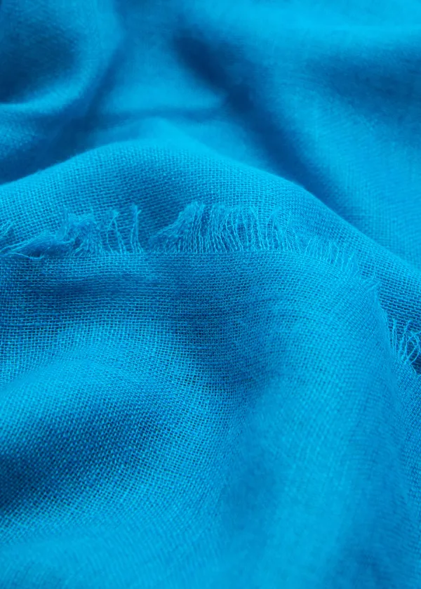 Blue Linen-Blend Casual Style Scarf With Frayed Ends