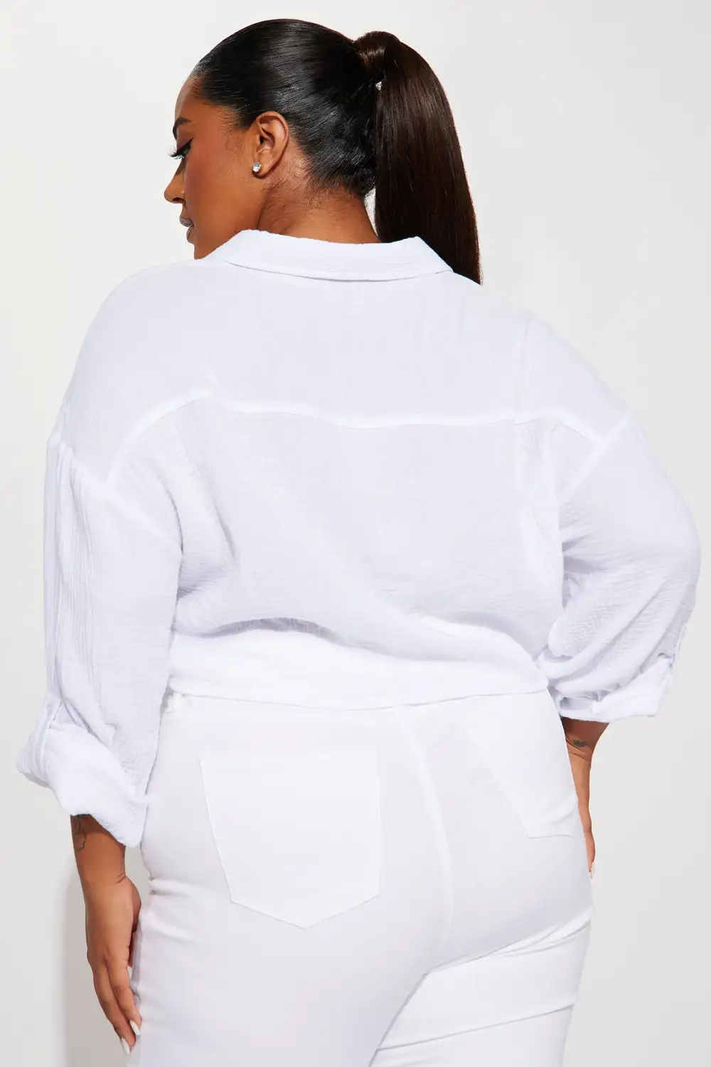 Deja Twist Front Cropped Gauze Shirt - White