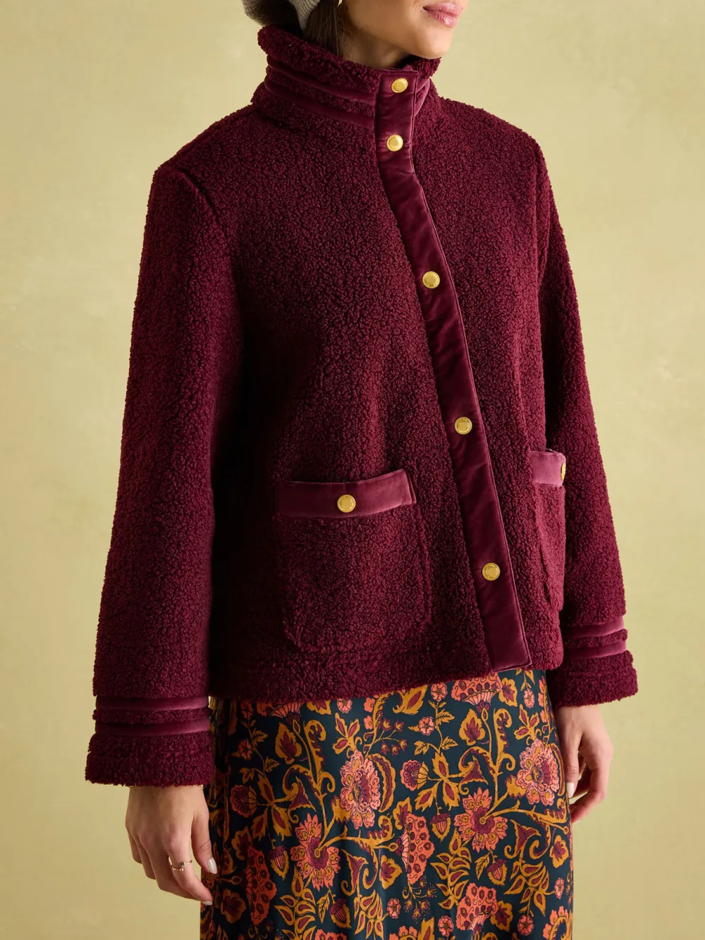 Velvet Trims Red Fleece Jacket