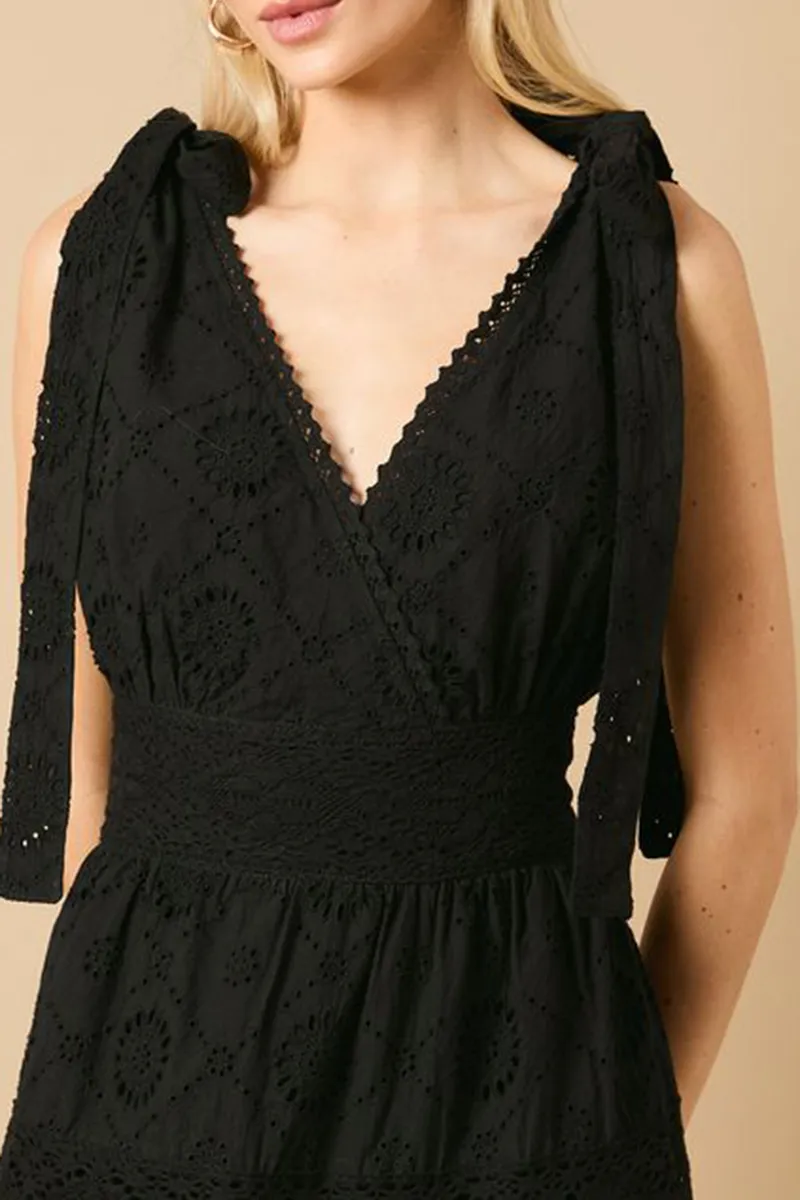Casual Style Tie Shoulder V Neck Dress