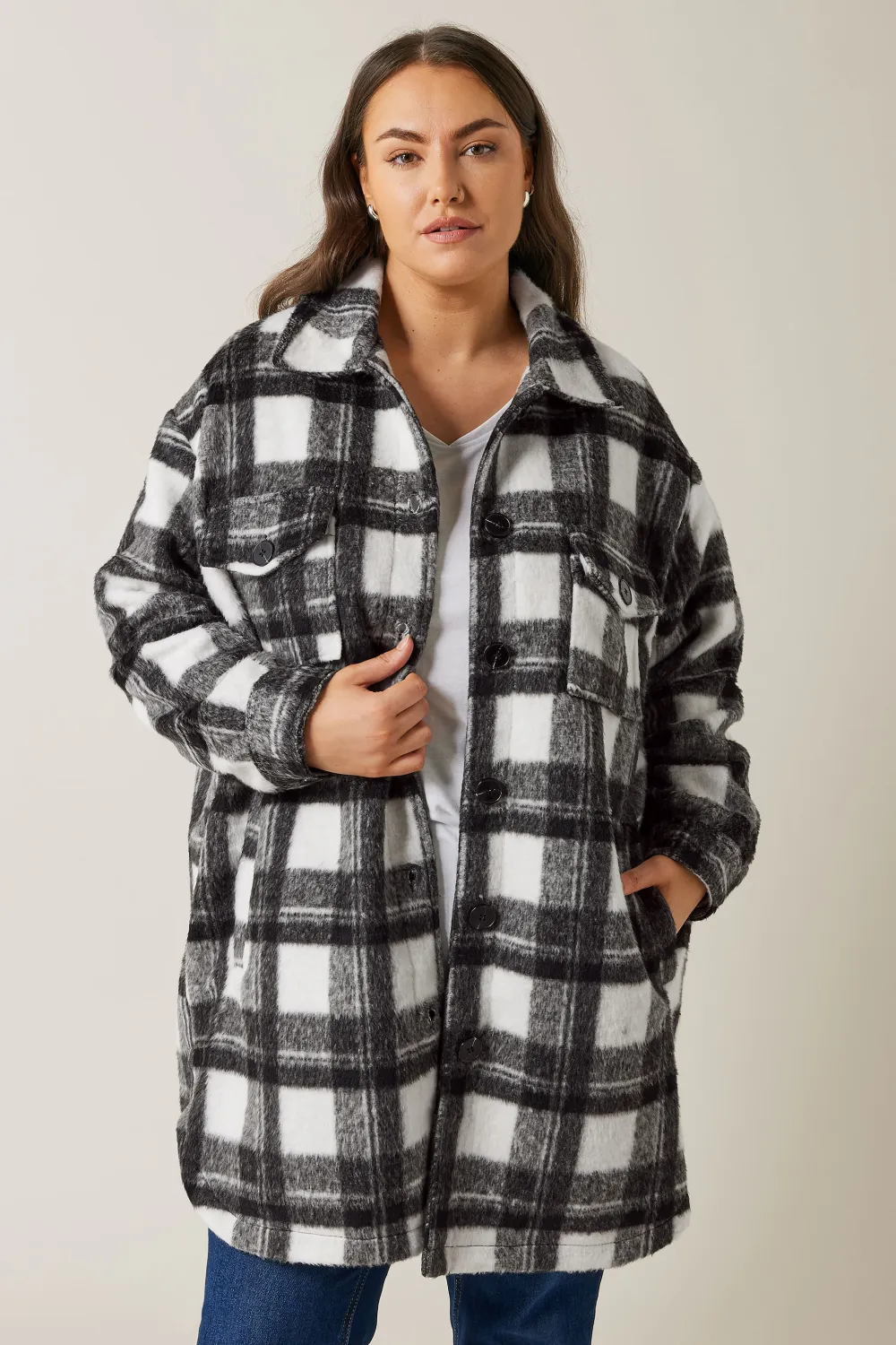 Evans Black & White Check Shacket