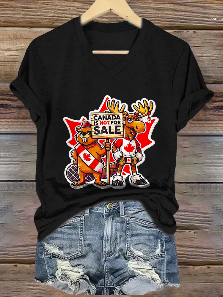Canada Is Not For Sale Printed V-Neck Short-Sleeved T-Shirt
