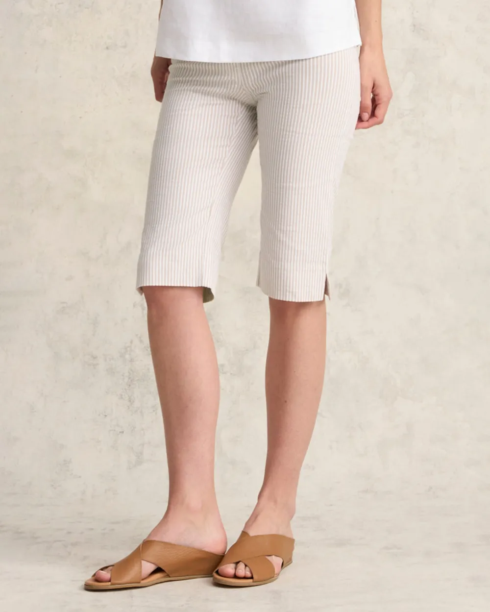 Striped Knit Knee Length Shorts