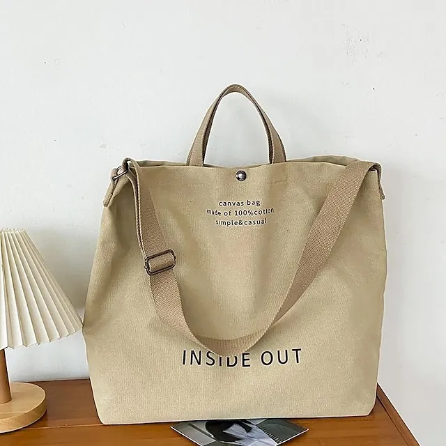 Casual Large-capacity Fashion Shoulder Bag Alphabet Print Zipper Trendy Handbag With Adjustable Strap Women Canvas Shoulder Bag Fashion Big Tote Khaki Black Green