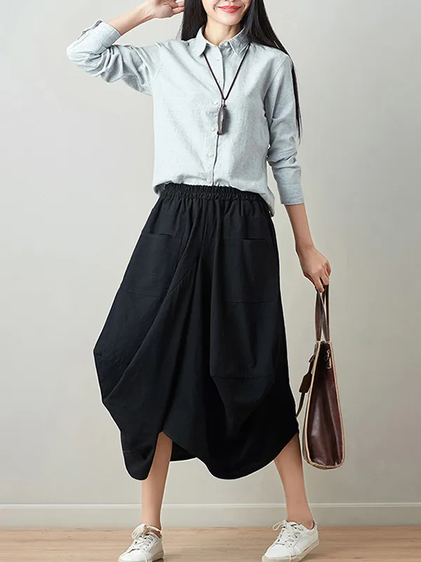 Artistic Retro Ramie Cotton 6 Colors Loose Irregular Elasticity Skirt