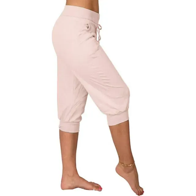 Women's Yoga Pants Drawstring with Pockets Cropped Tummy Control High Waist Yoga Fitness Gym Workout Capri Pants Bottoms Dark Grey Navy Apricot Spandex Sports Activewear High Elasticity Loose Fit