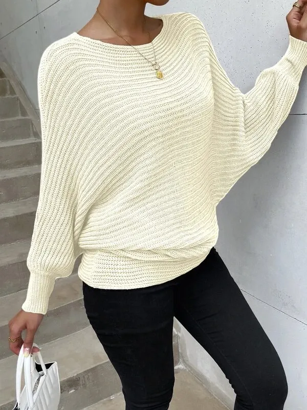 Solid Batwing Sleeve Sweater