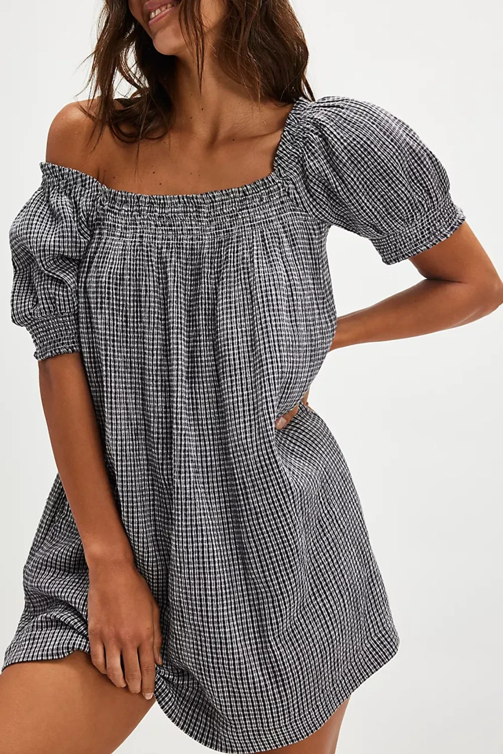 Plaid Square Neck Mini Dress