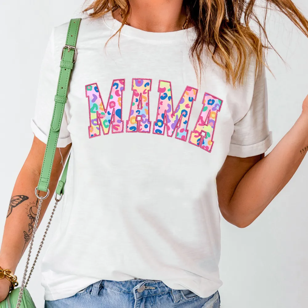 Mama Print Round Neck Short Sleeve T-Shirt