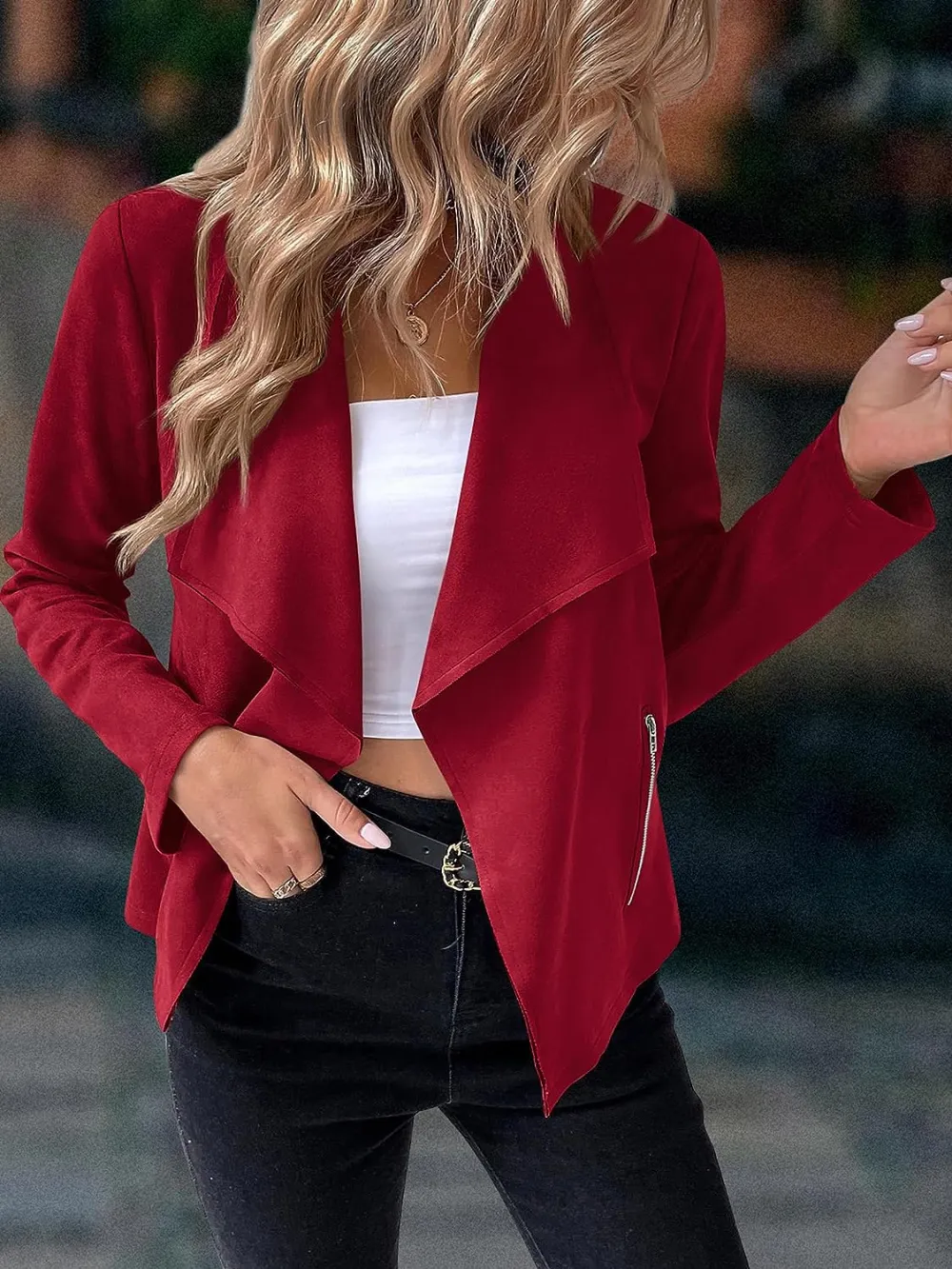 Women's Faux Suede Jackets 2023 Fall Clothes Long Sleeve Open Front Cropped Coat Outwear