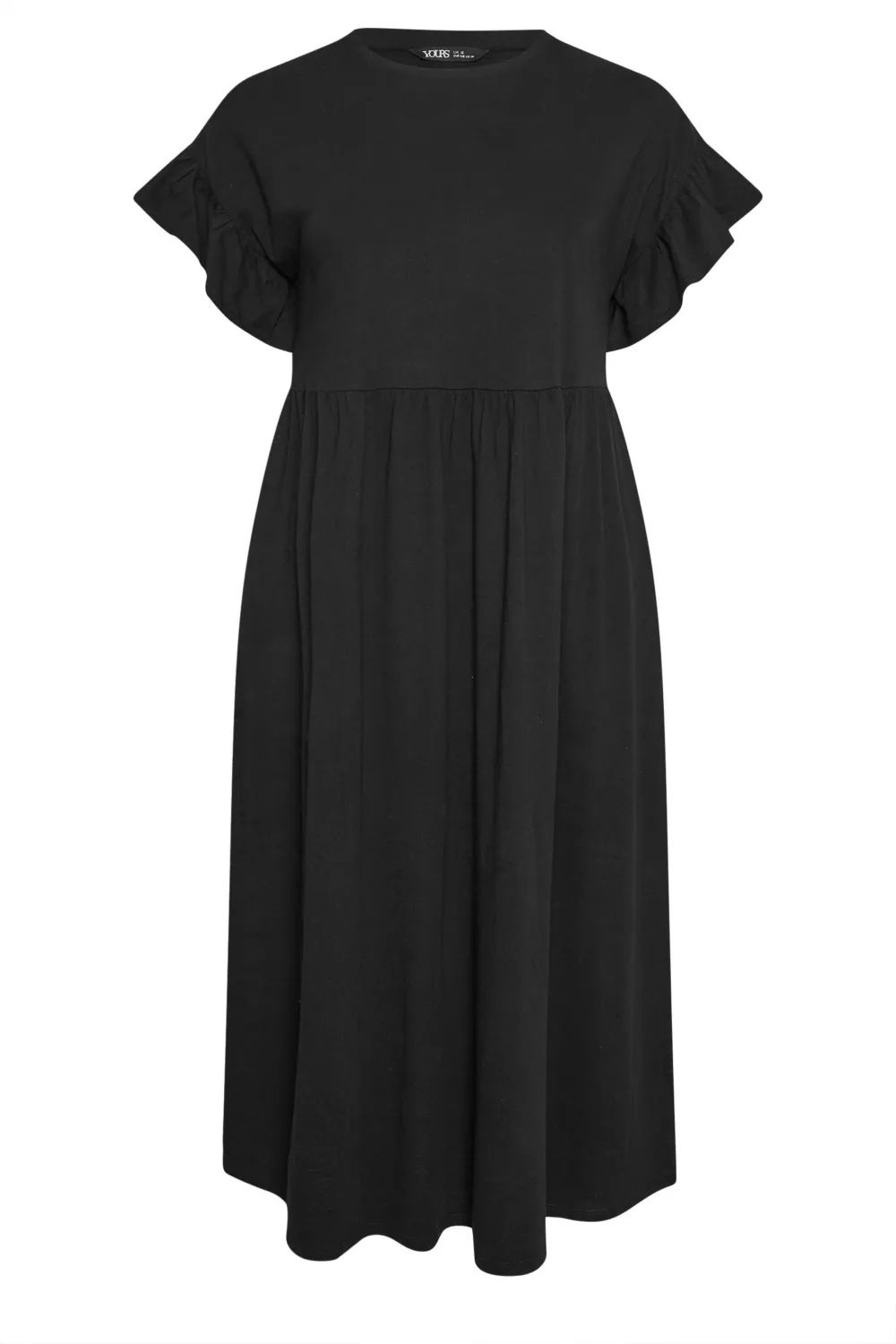 YOURS Curve Black Pure Cotton Frill Sleeve Midaxi Dress