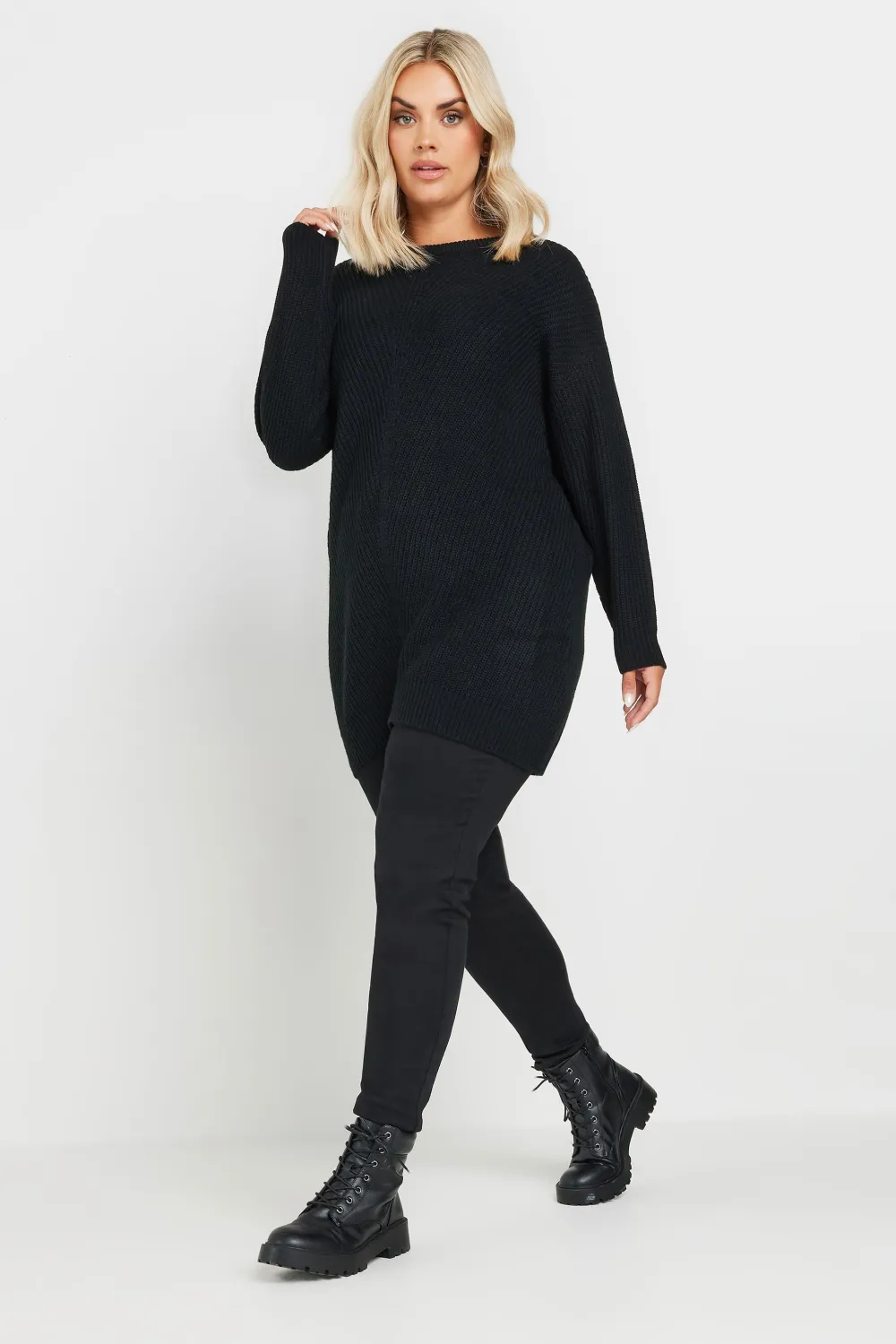 YOURS Curve Black & White Essential Knitted Jumper