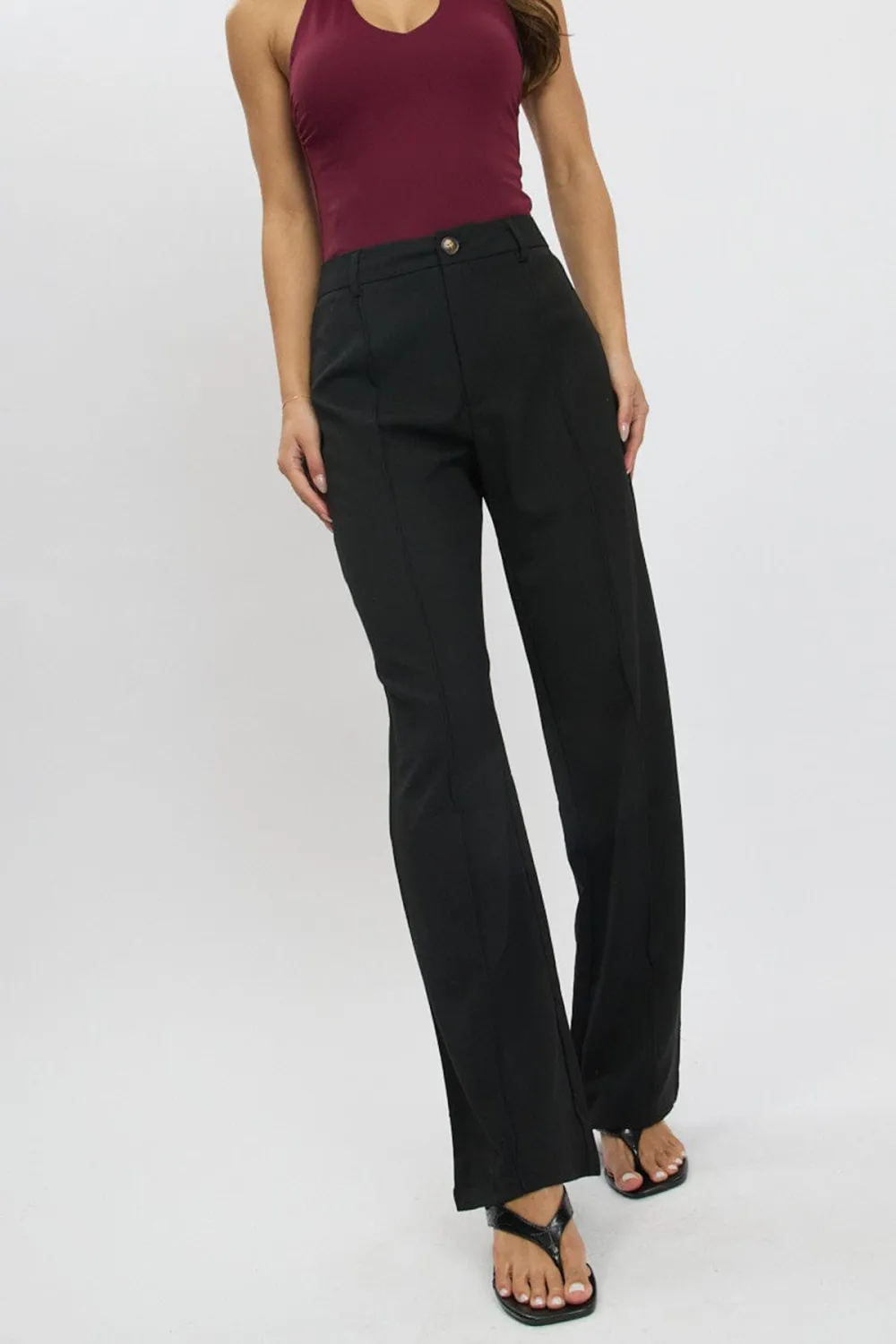 Black Straight Fit Pants High Rise