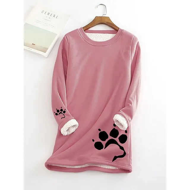 Women's Plus Size Sweatshirt Pullover Sherpa Fleece Lined Graphic Warm Sports Fuzzy Yellow Pink Dark Pink Street Casual Round Neck Long Sleeve Top Micro-elastic Fall & Winter