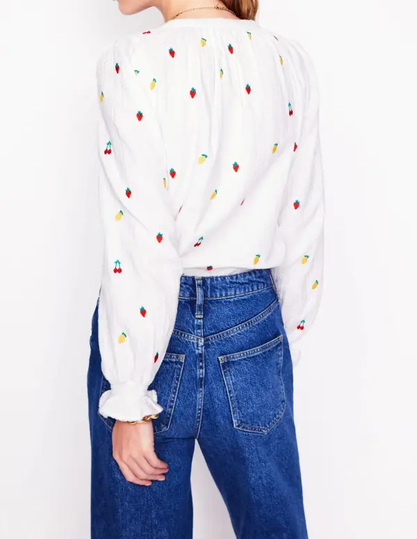 Fruit Embroidery Double Cloth Top